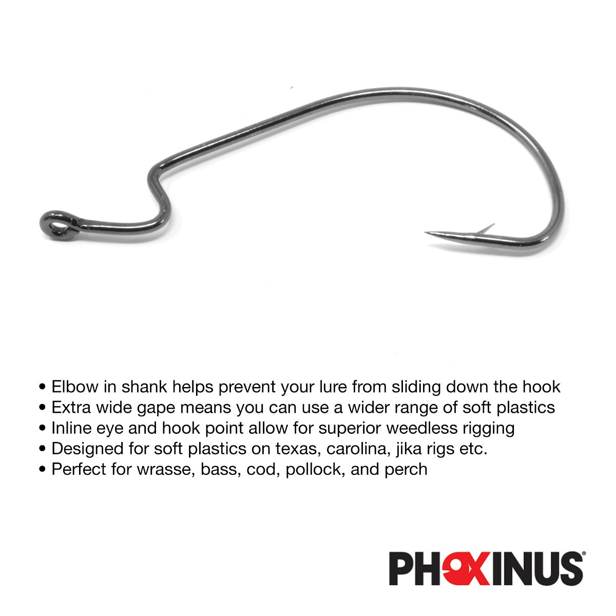 Phoxinus EWG Offset Worm Hooks - Weedless Fishing Hooks