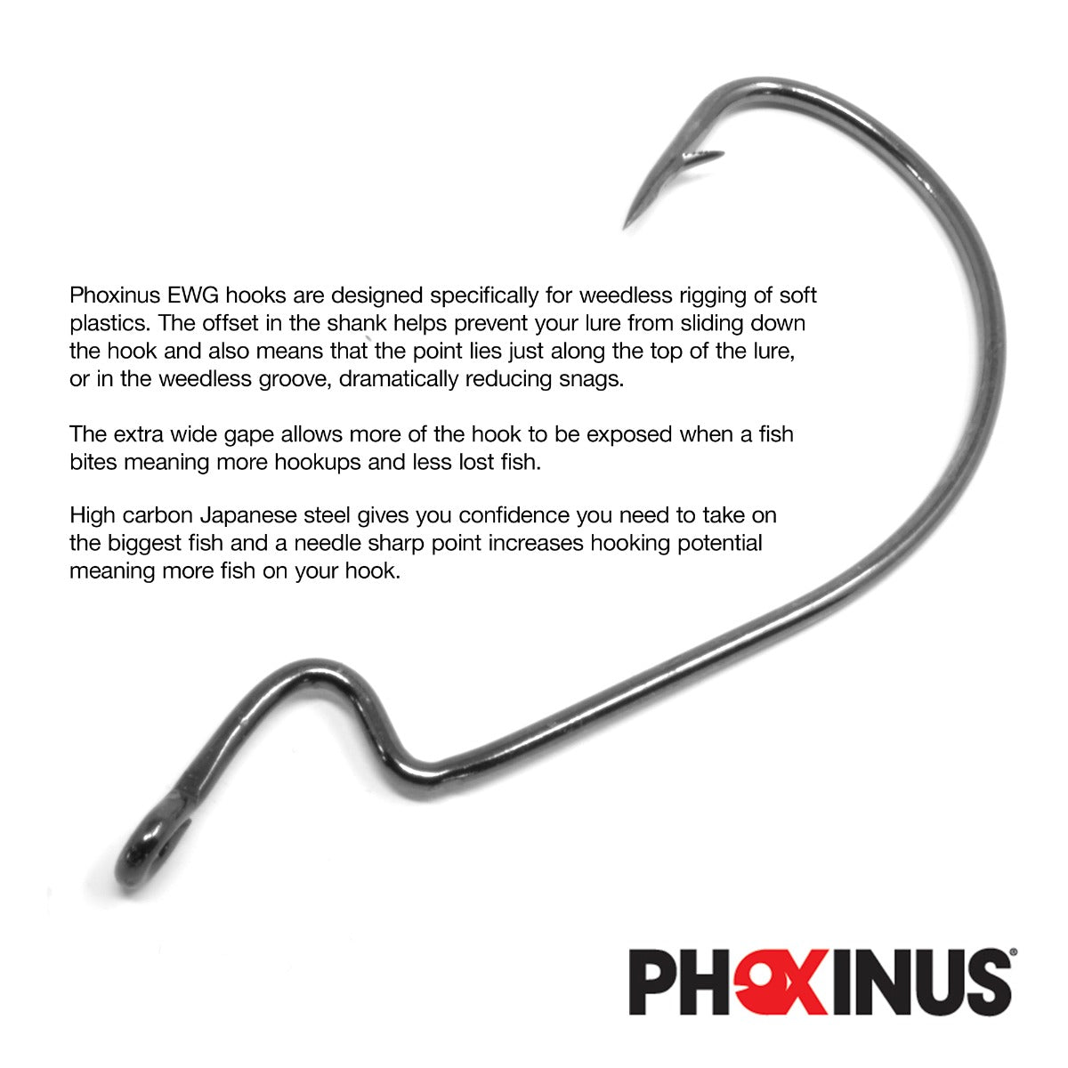 Phoxinus EWG Offset Worm Hooks - Weedless Fishing Hooks