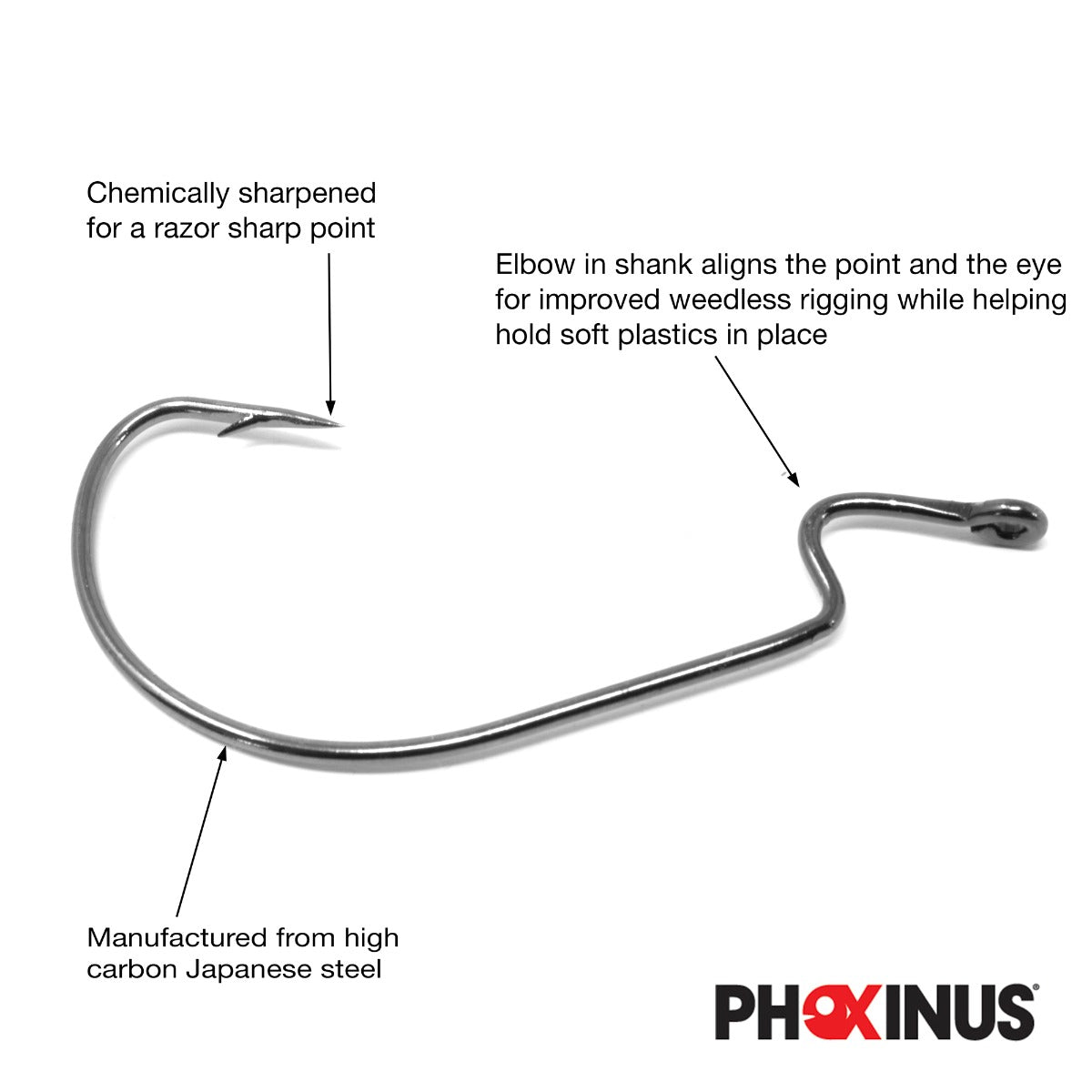 Phoxinus EWG Offset Worm Hooks - Weedless Fishing Hooks