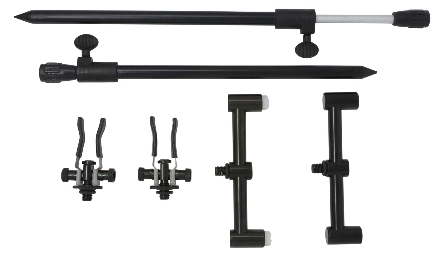 Phoxinus Mini Buzz Bars AND Bank Sticks AND Adjustable Anodised Aluminium Butt Rest in Black x 2
